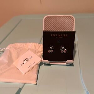 Coach Silver Cherry Stud Earrings with Pink Crystals